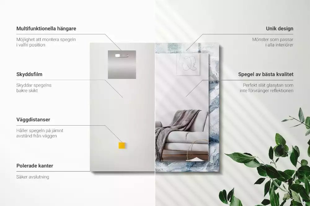 Miroir avec imprimé rectangulaire Marbre en nuances