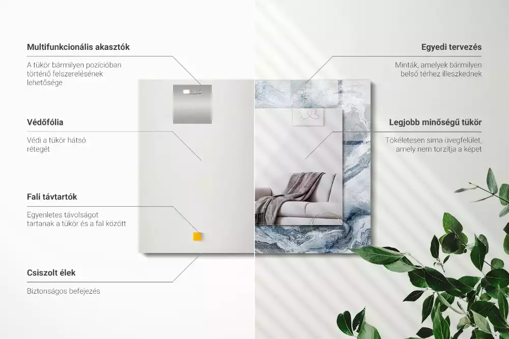 Miroir avec imprimé rectangulaire Marbre en nuances