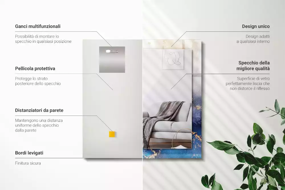 Miroir avec imprimé décoratif rectangulaire Art plastique abstrait