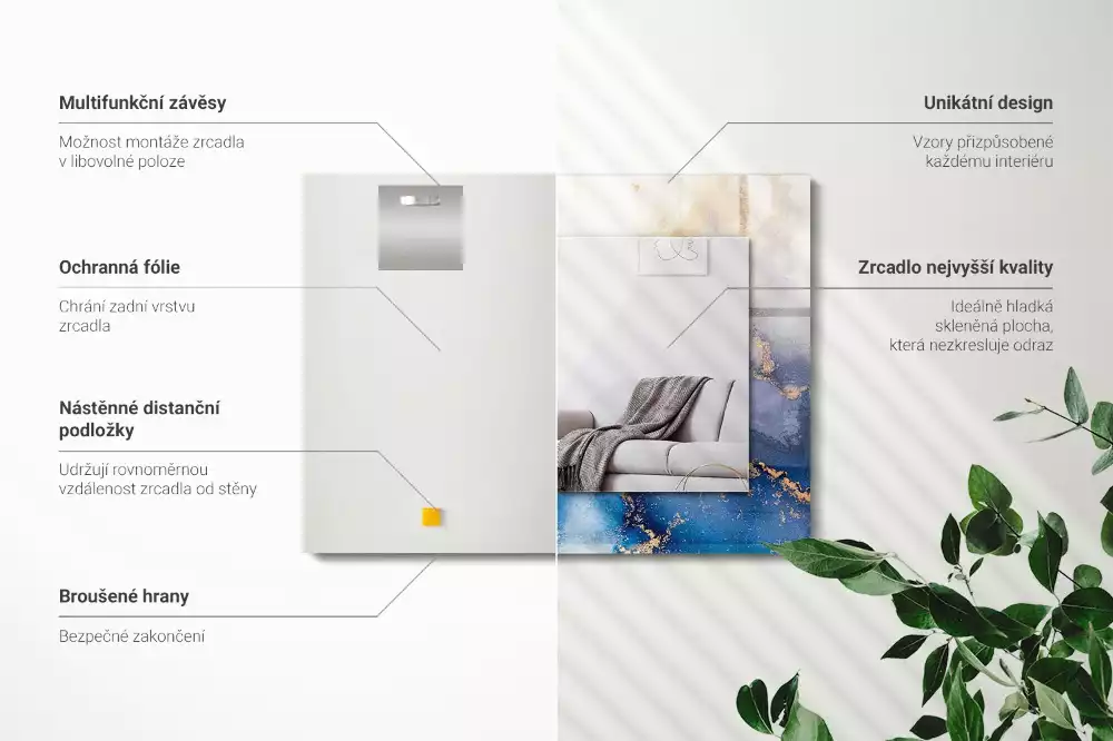 Miroir avec imprimé décoratif rectangulaire Art plastique abstrait