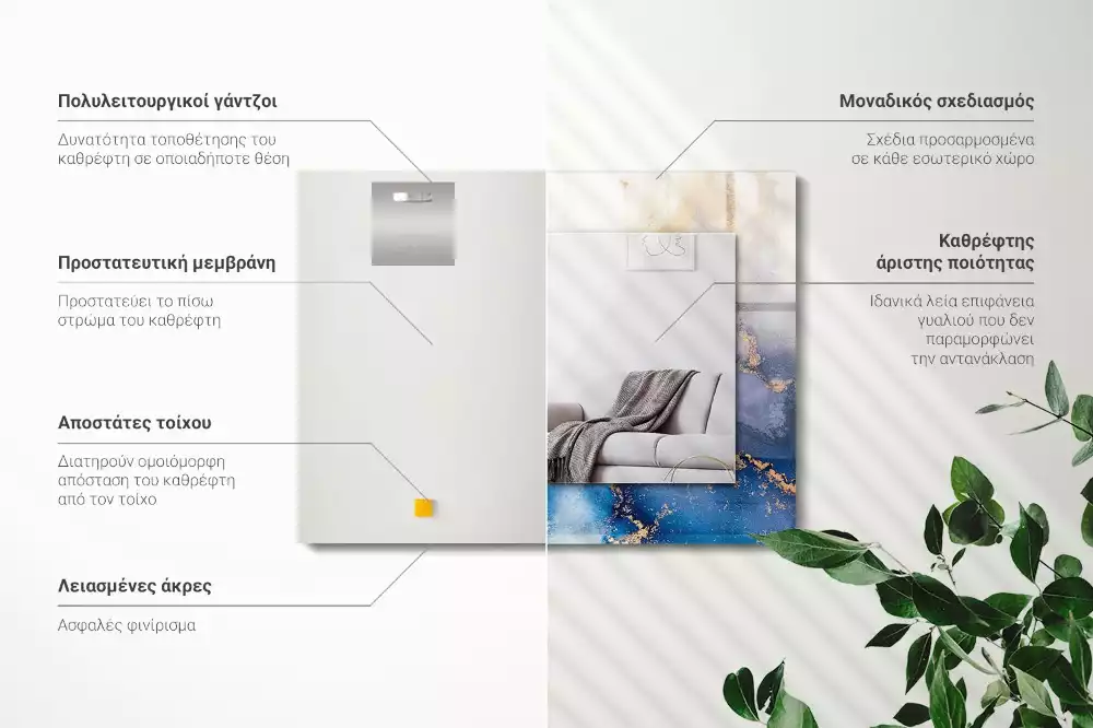 Miroir avec imprimé décoratif rectangulaire Art plastique abstrait