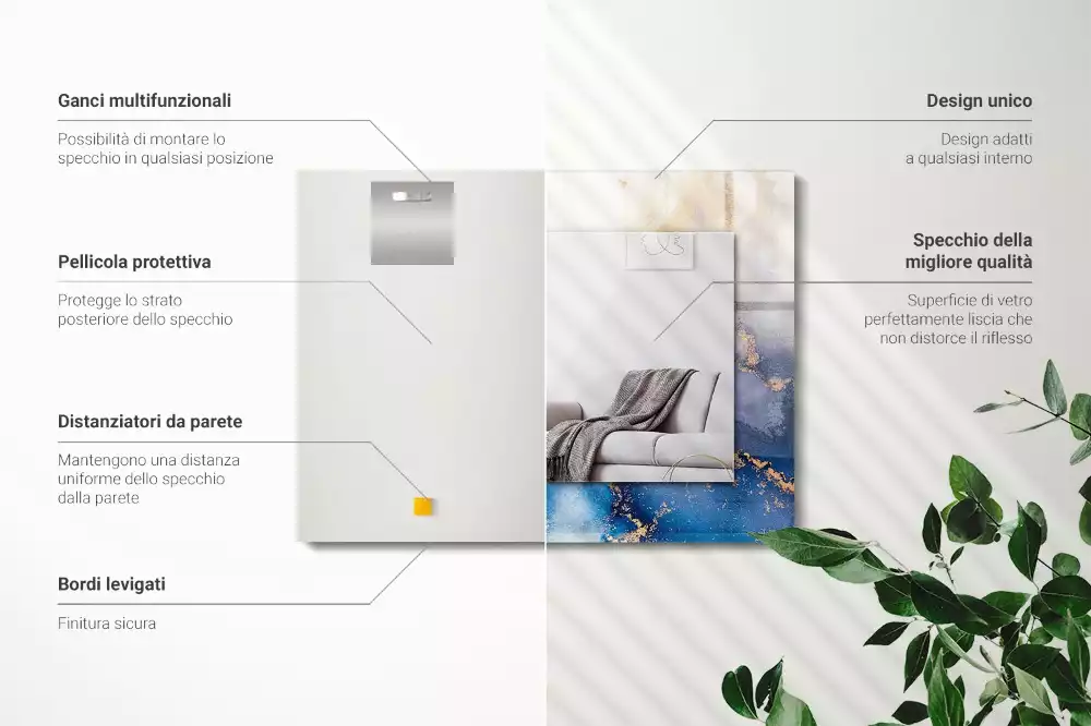 Miroir avec imprimé décoratif rectangulaire Art plastique abstrait