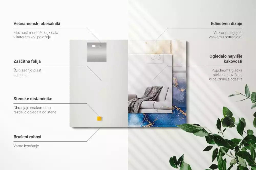 Miroir avec imprimé décoratif rectangulaire Art plastique abstrait