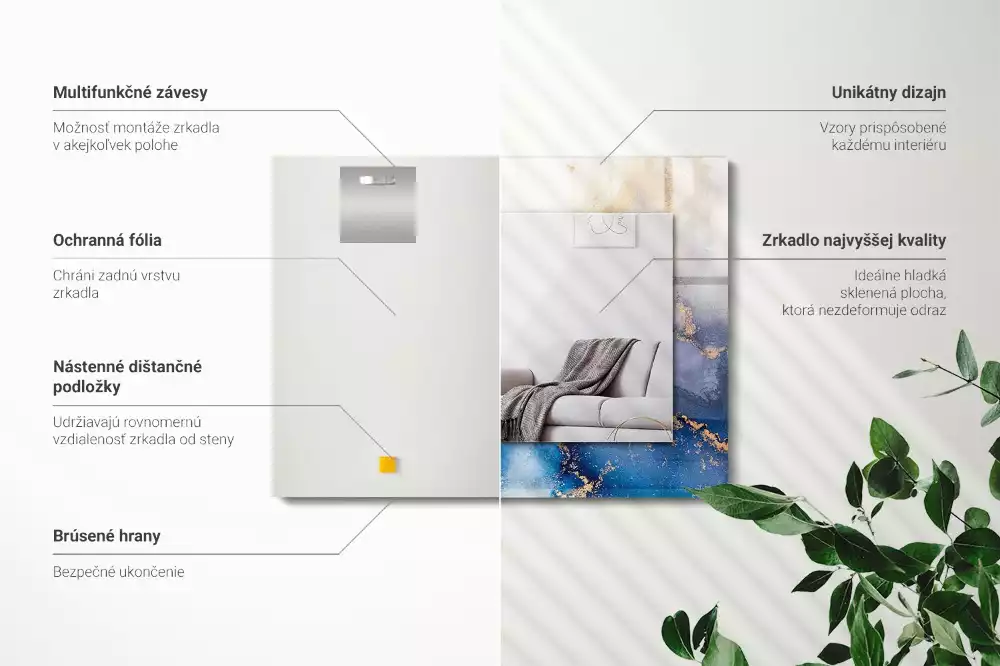 Miroir avec imprimé décoratif rectangulaire Art plastique abstrait