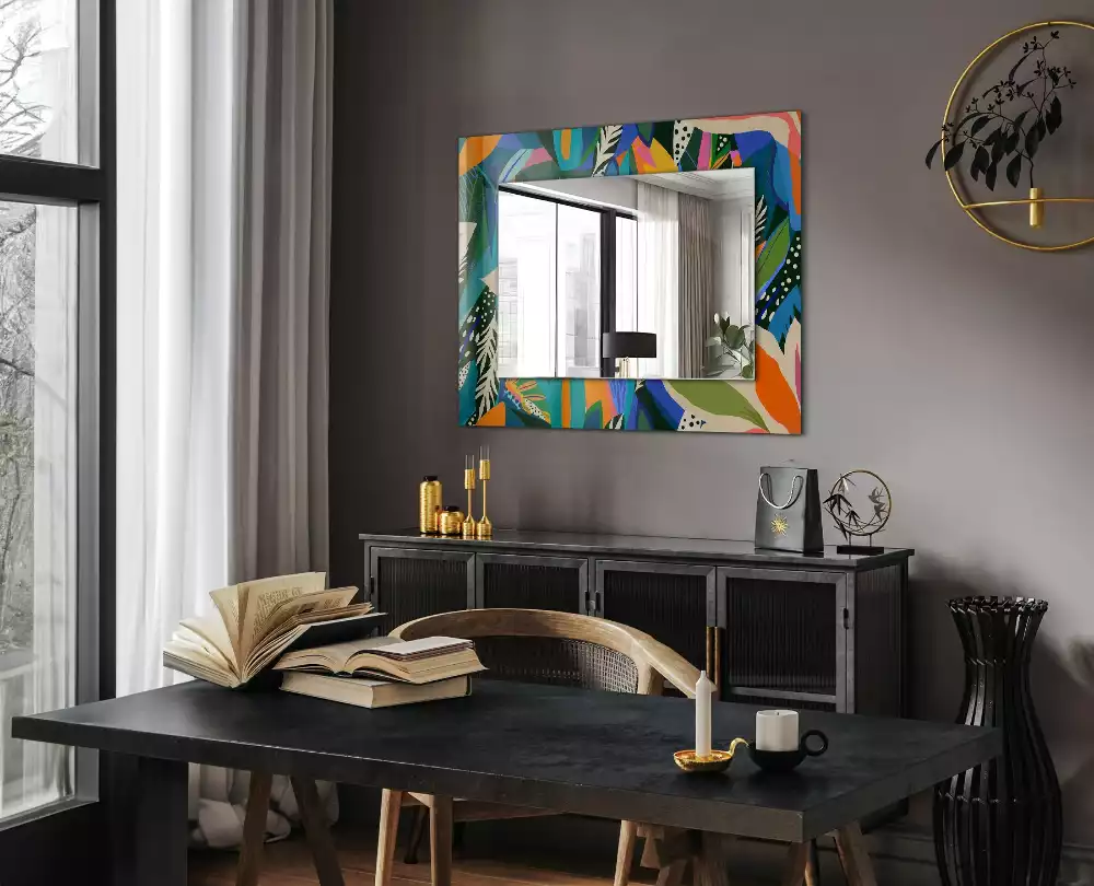 Miroir avec imprimé rectangulaire Fleurs abstraites colorées