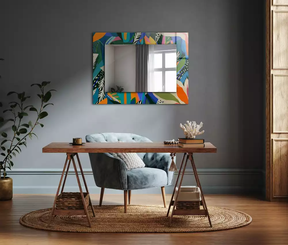 Miroir avec imprimé rectangulaire Fleurs abstraites colorées