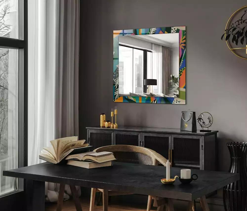 Miroir avec imprimé rectangulaire Fleurs abstraites colorées