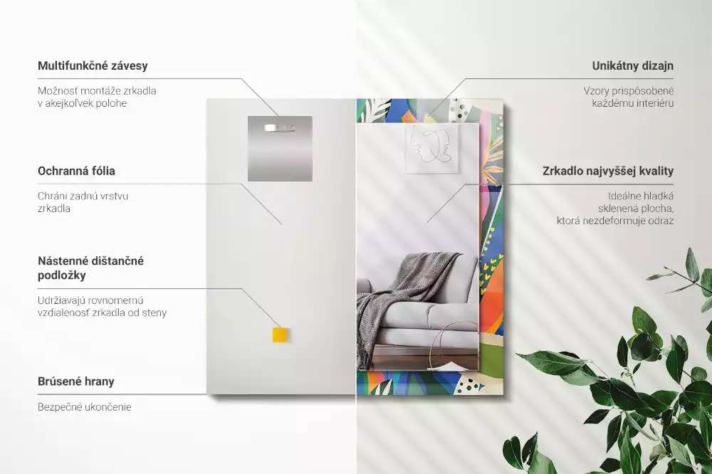 Miroir avec imprimé rectangulaire Fleurs abstraites colorées