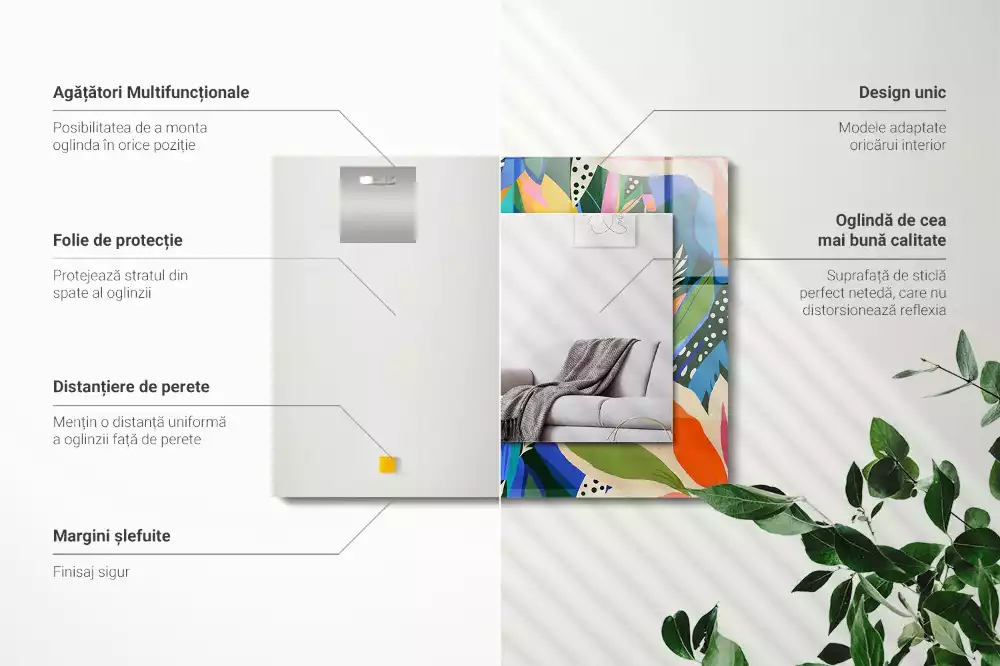 Miroir avec imprimé rectangulaire Fleurs abstraites colorées