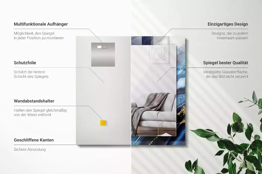 Miroir avec imprimé décoratif rectangulaire Art abstrait marbre