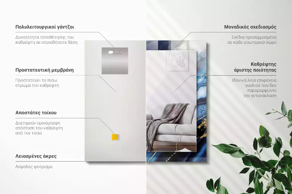 Miroir avec imprimé décoratif rectangulaire Art abstrait marbre