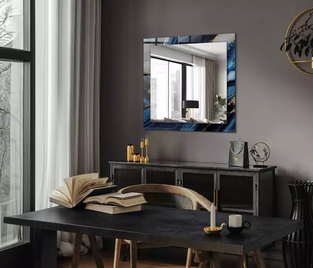 Miroir avec imprimé décoratif rectangulaire Art abstrait marbre