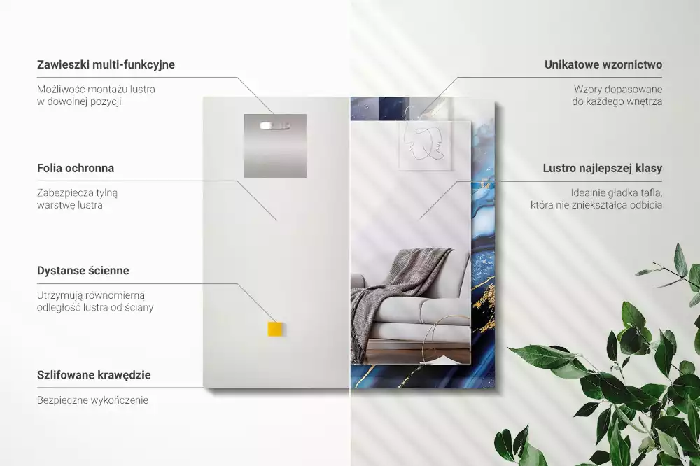 Miroir avec imprimé décoratif rectangulaire Art abstrait marbre