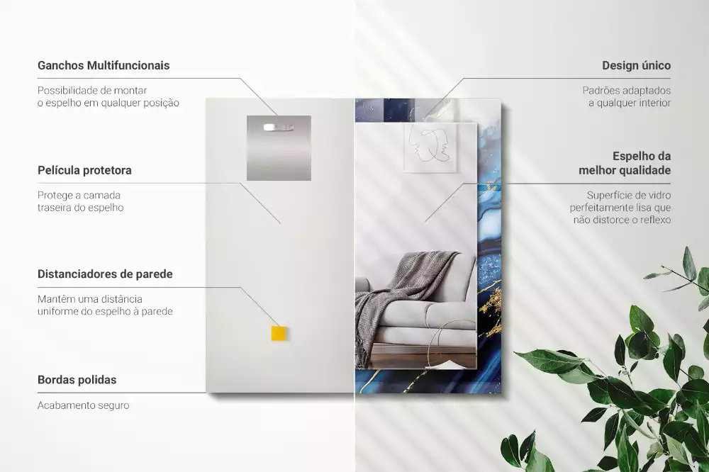 Miroir avec imprimé décoratif rectangulaire Art abstrait marbre