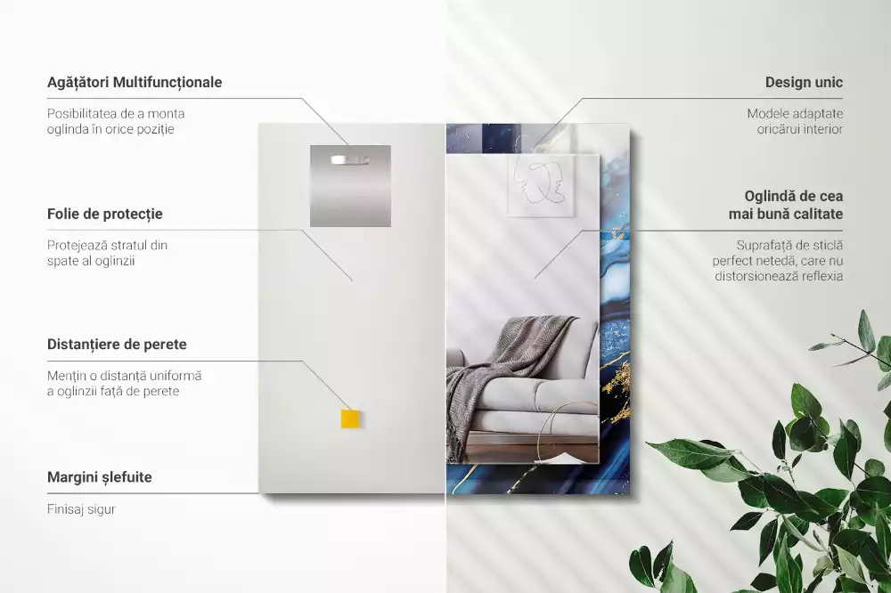 Miroir avec imprimé décoratif rectangulaire Art abstrait marbre