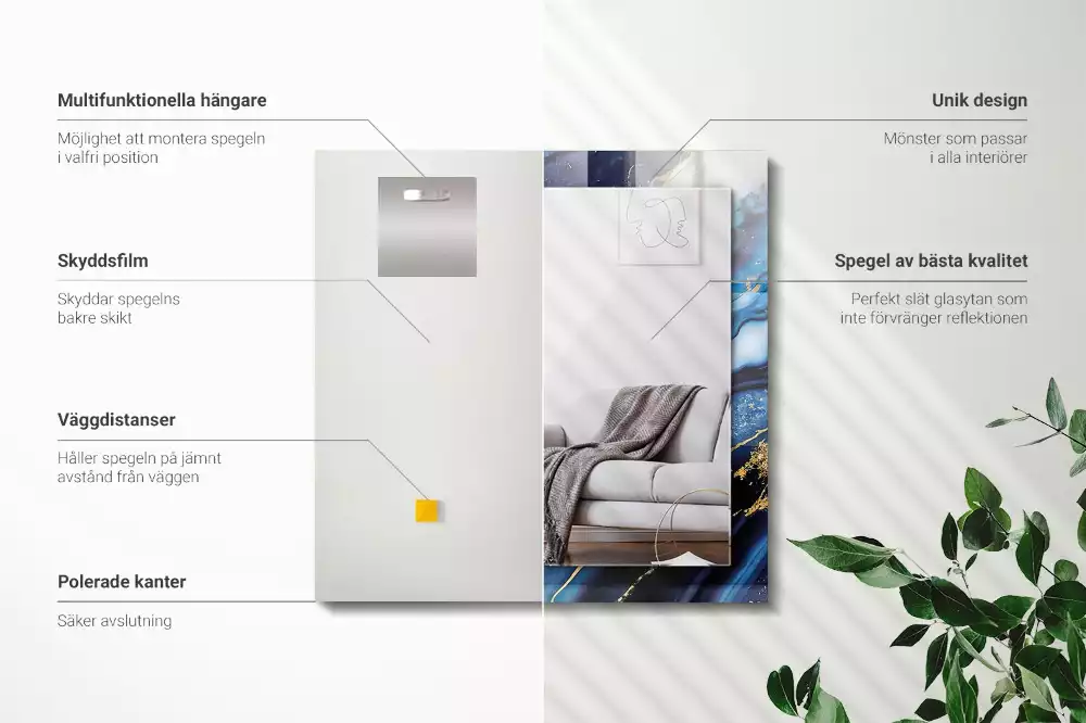 Miroir avec imprimé décoratif rectangulaire Art abstrait marbre