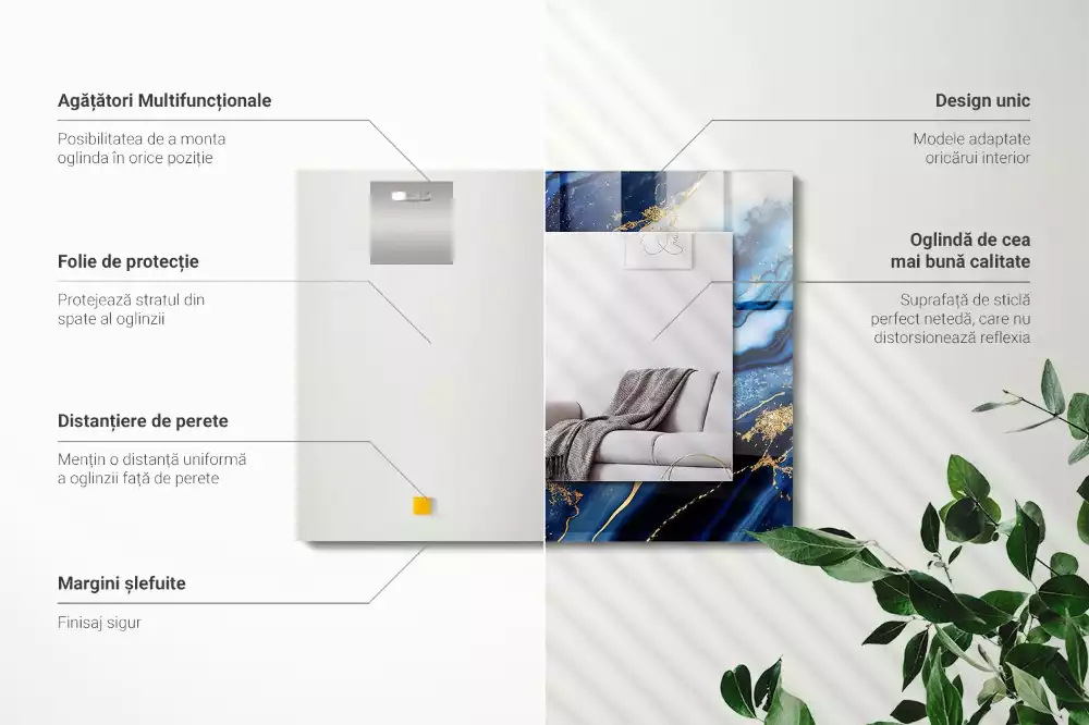 Miroir avec imprimé décoratif rectangulaire Art abstrait marbre