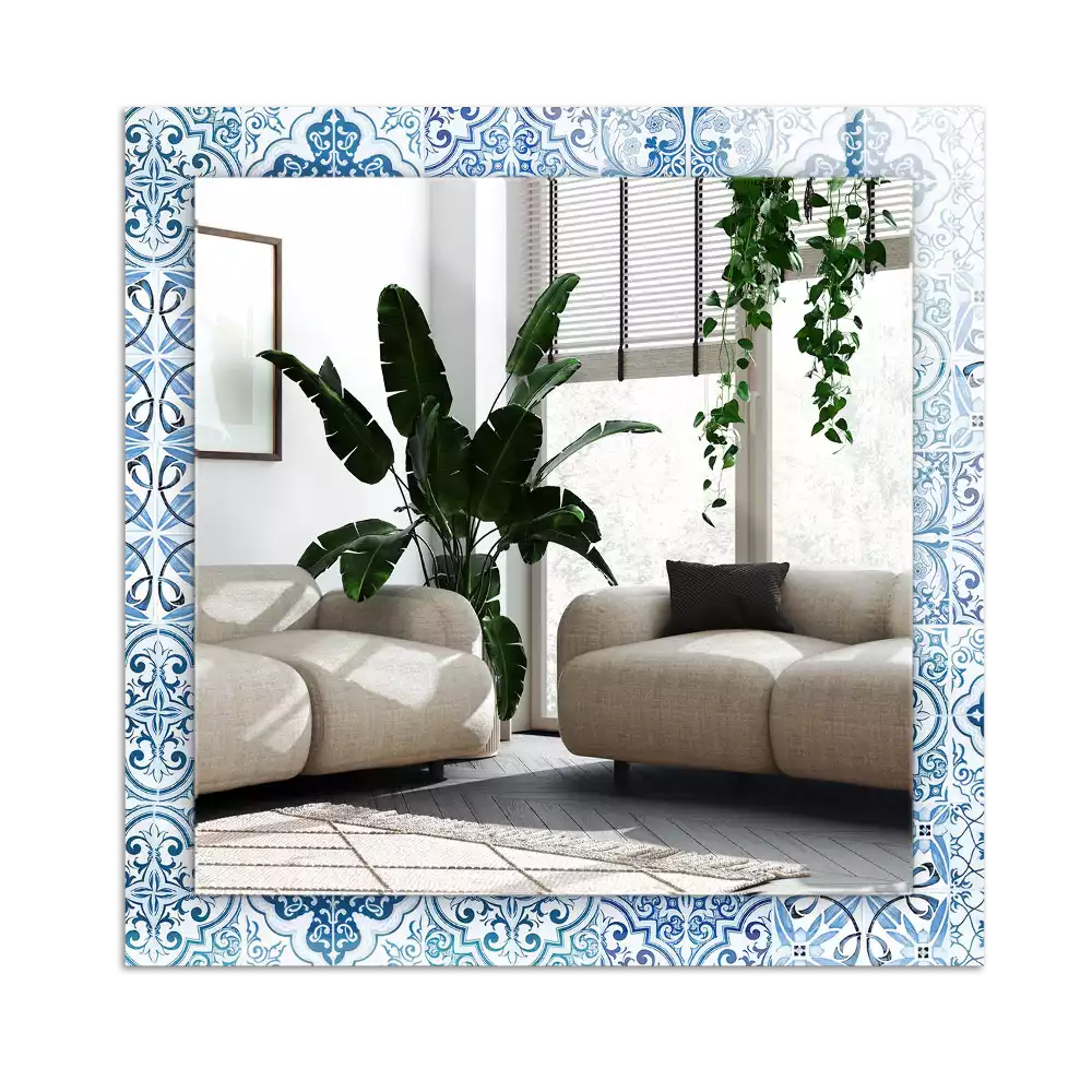 Miroir avec imprimé rectangulaire Carreaux décoratifs bleus