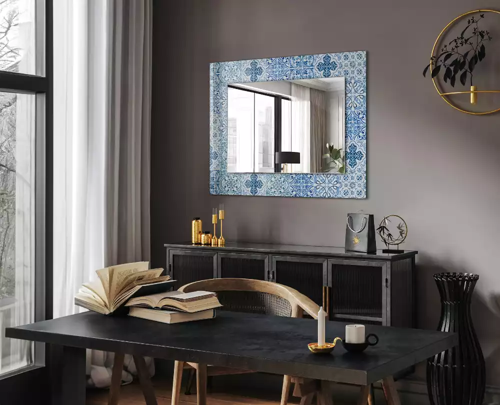 Miroir avec imprimé rectangulaire Carreaux décoratifs bleus