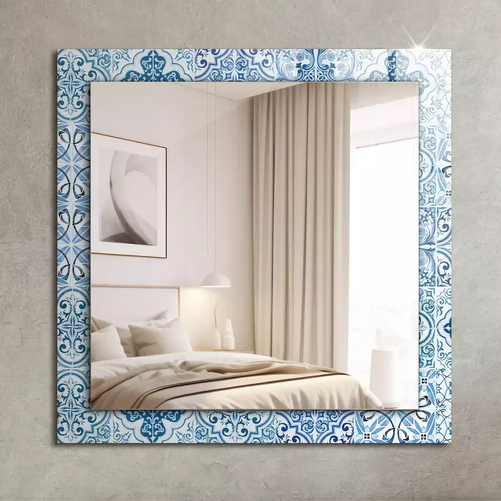 Miroir avec imprimé rectangulaire Carreaux décoratifs bleus