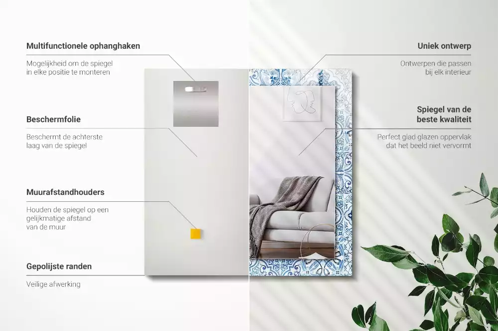 Miroir avec imprimé rectangulaire Carreaux décoratifs bleus