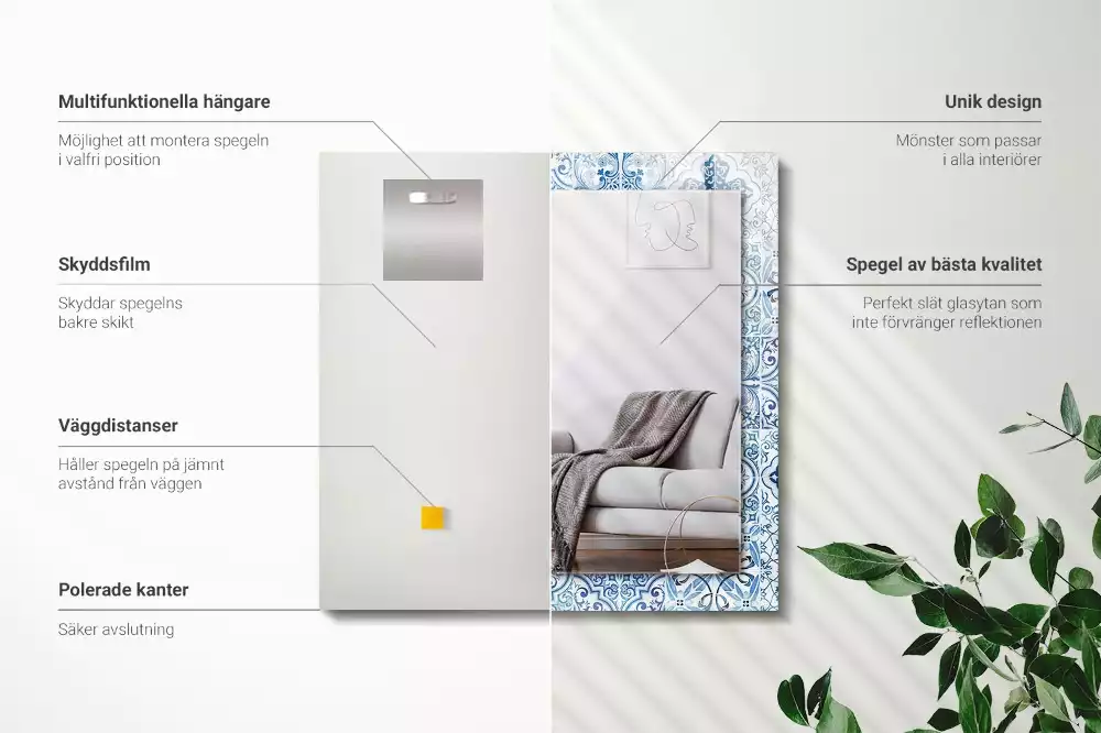 Miroir avec imprimé rectangulaire Carreaux décoratifs bleus