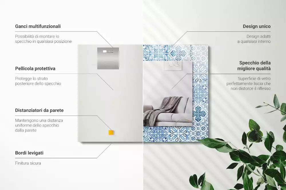 Miroir avec imprimé rectangulaire Carreaux décoratifs bleus