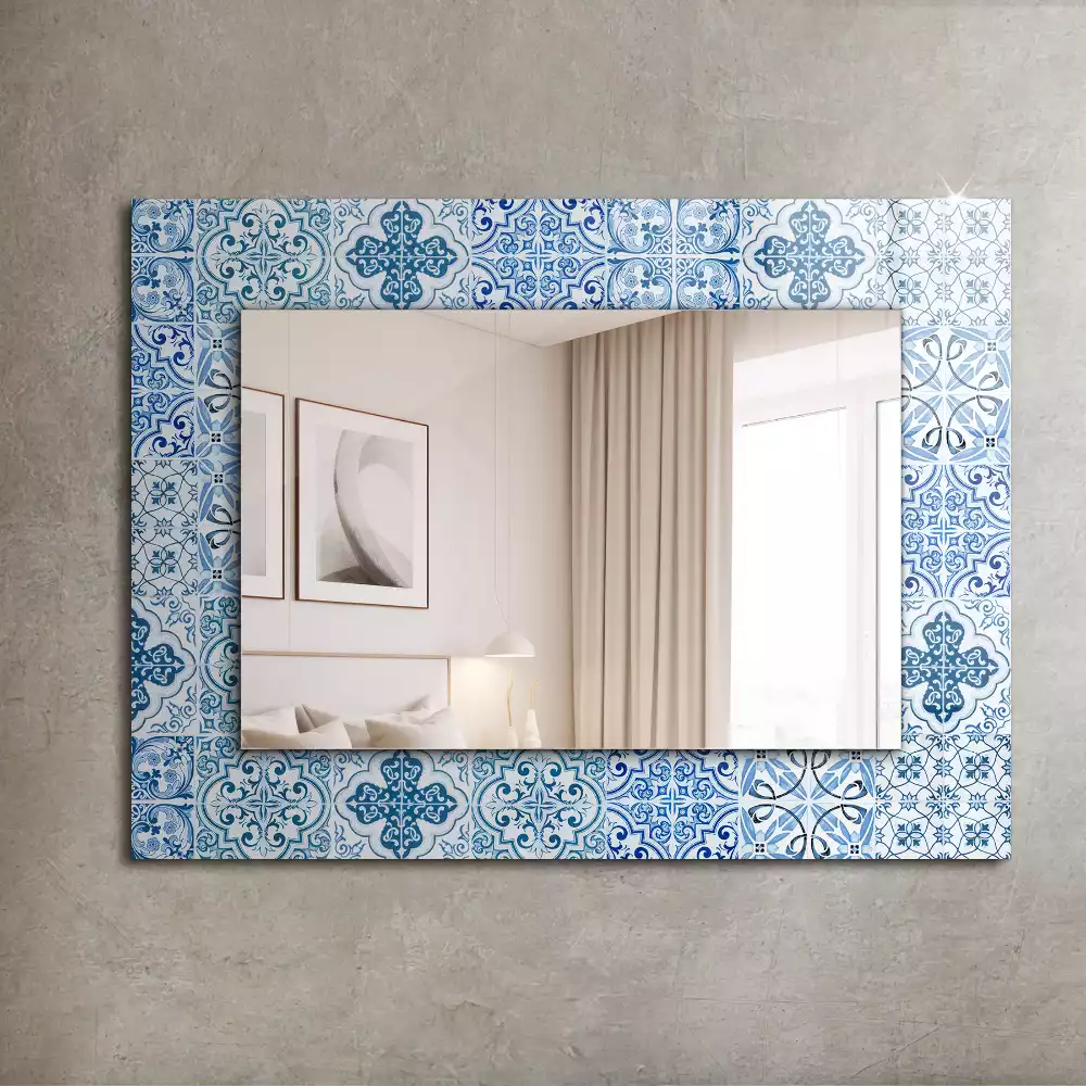 Miroir avec imprimé rectangulaire Carreaux décoratifs bleus