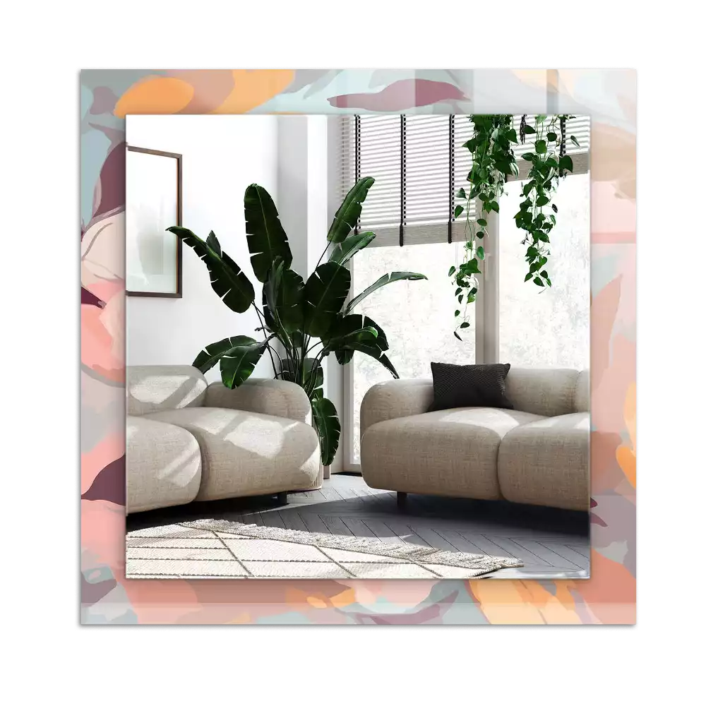 Miroir avec imprimé décoratif rectangulaire Fleurs feuilles pastel