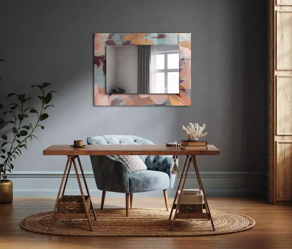 Miroir avec imprimé décoratif rectangulaire Fleurs feuilles pastel