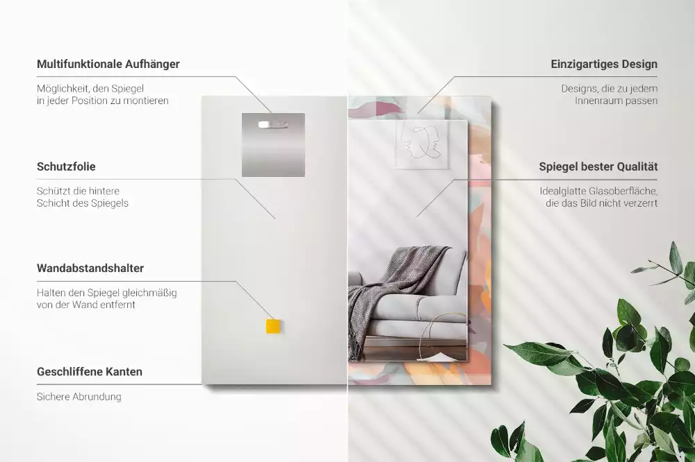 Miroir avec imprimé décoratif rectangulaire Fleurs feuilles pastel