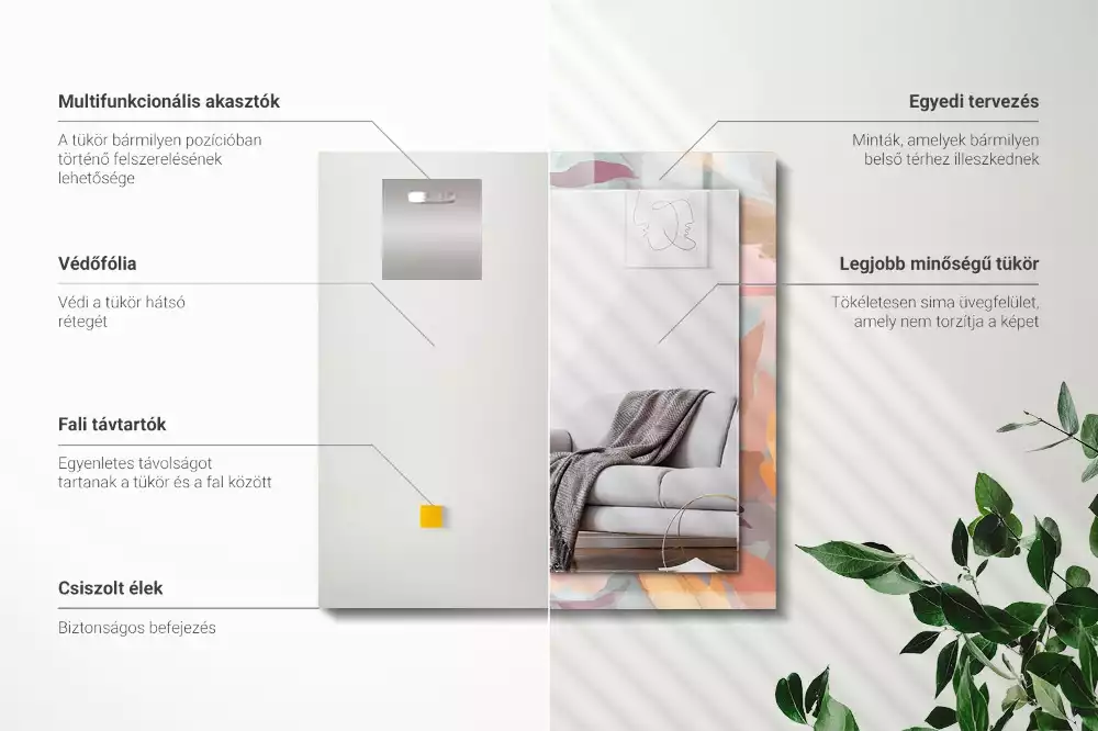 Miroir avec imprimé décoratif rectangulaire Fleurs feuilles pastel