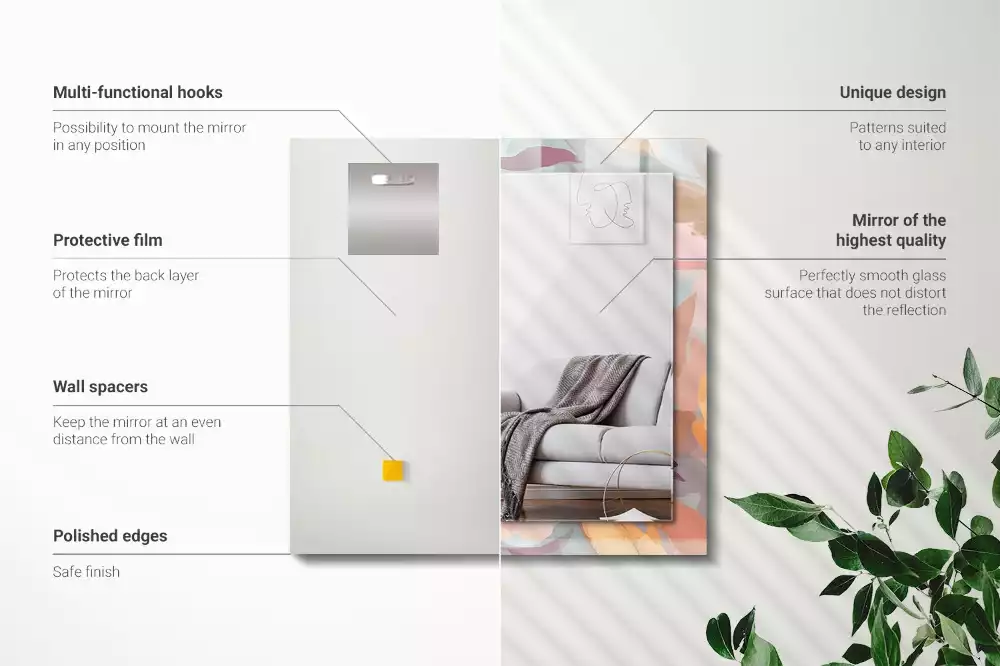 Miroir avec imprimé décoratif rectangulaire Fleurs feuilles pastel