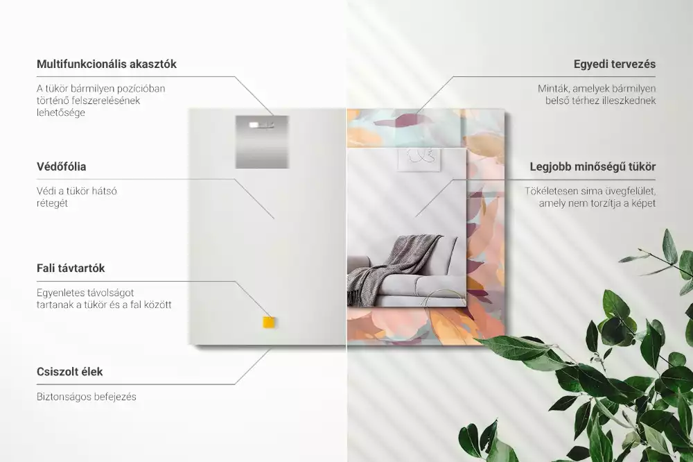 Miroir avec imprimé décoratif rectangulaire Fleurs feuilles pastel