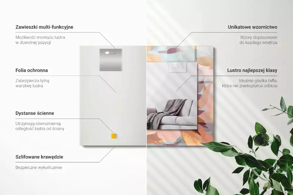 Miroir avec imprimé décoratif rectangulaire Fleurs feuilles pastel