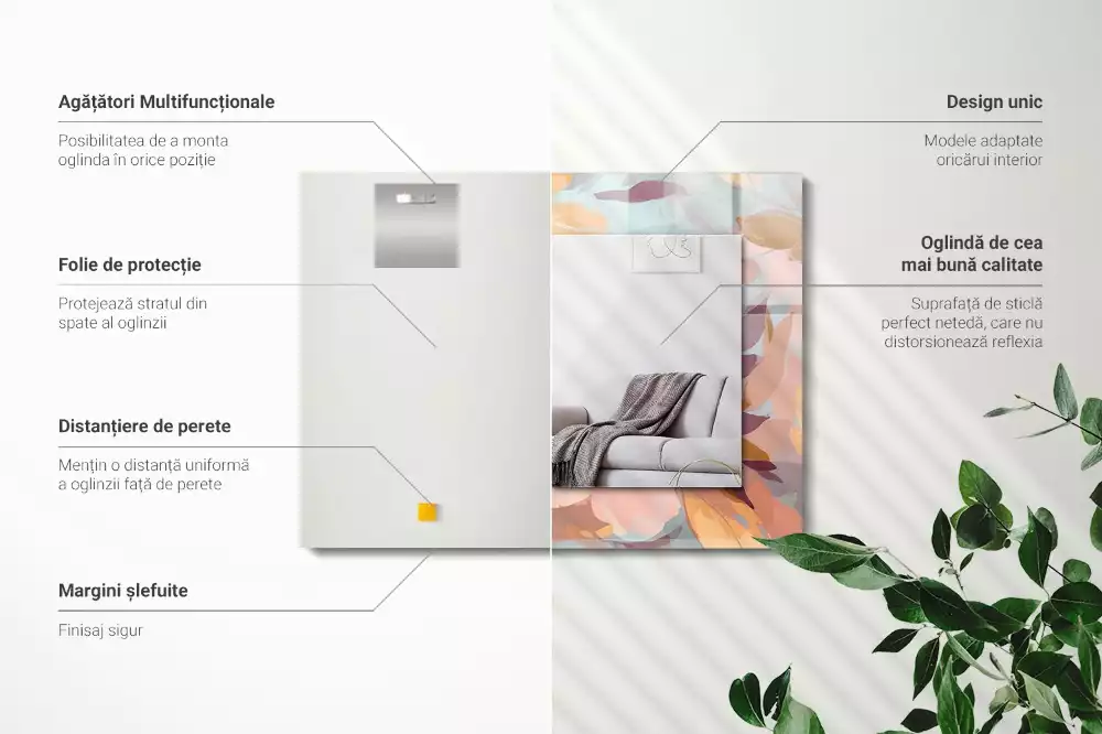 Miroir avec imprimé décoratif rectangulaire Fleurs feuilles pastel