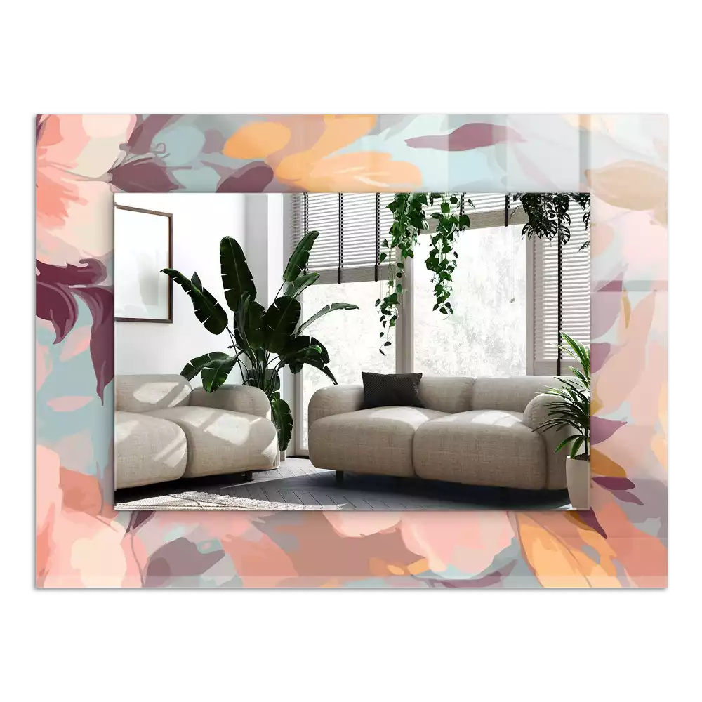 Miroir avec imprimé décoratif rectangulaire Fleurs feuilles pastel