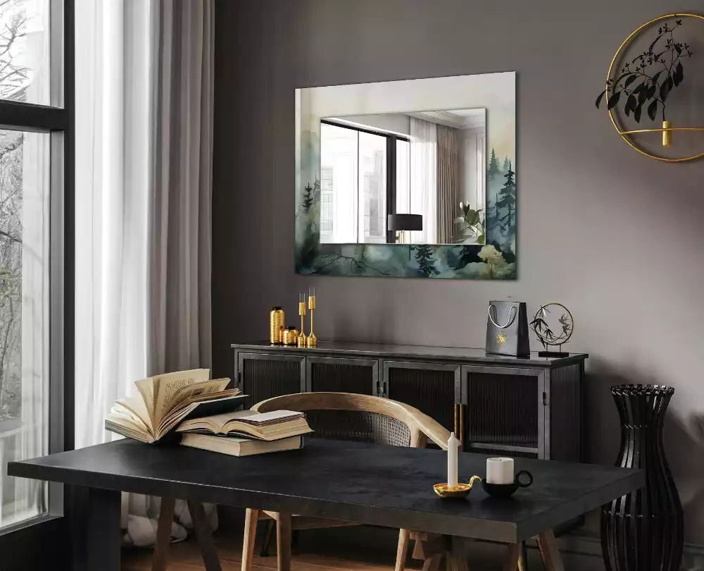 Miroir décoratif rectangulaire Forêt dans la brume