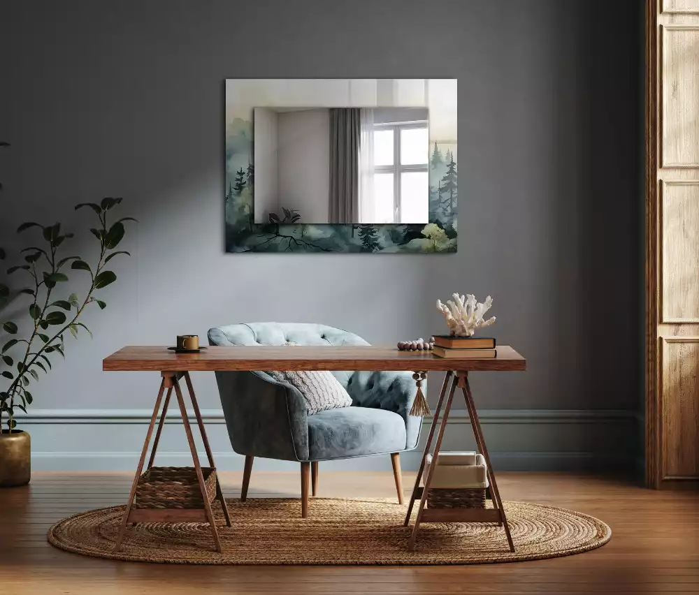 Miroir décoratif rectangulaire Forêt dans la brume