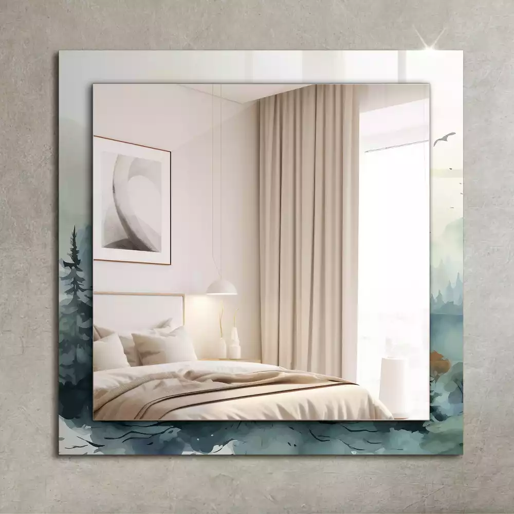 Miroir décoratif rectangulaire Forêt dans la brume
