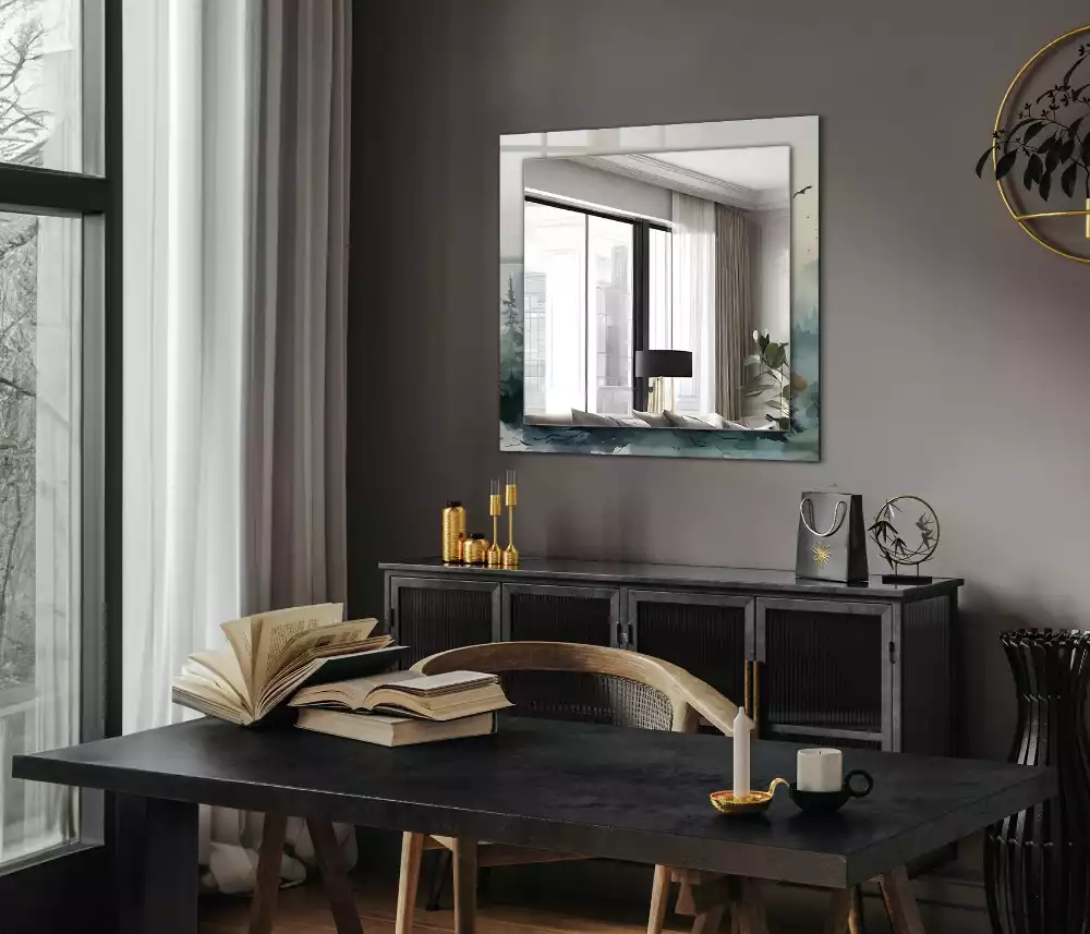 Miroir décoratif rectangulaire Forêt dans la brume