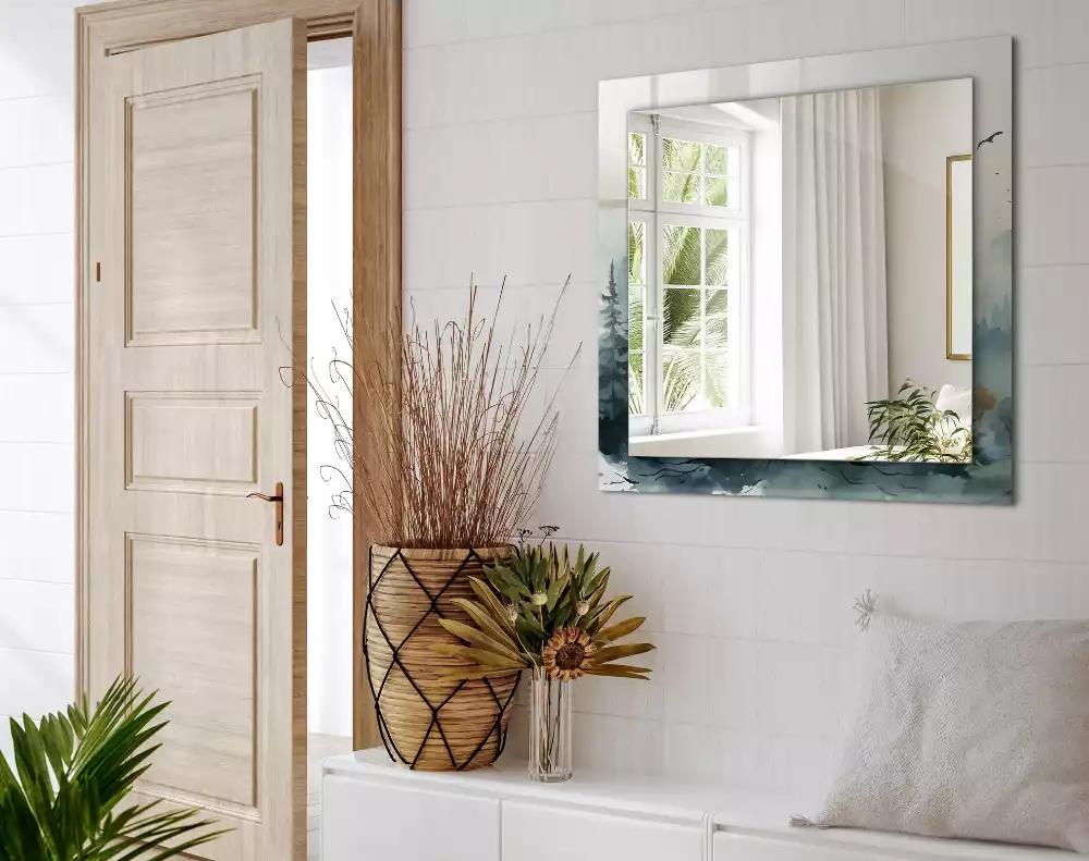 Miroir décoratif rectangulaire Forêt dans la brume