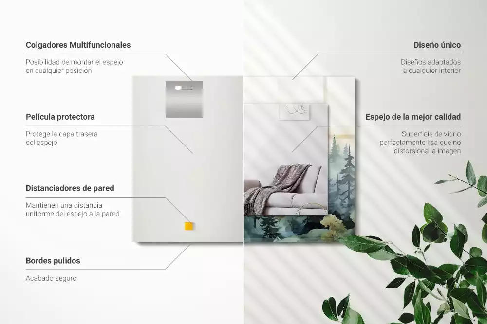 Miroir décoratif rectangulaire Forêt dans la brume