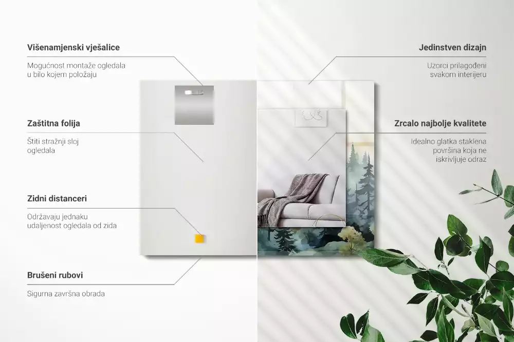 Miroir décoratif rectangulaire Forêt dans la brume