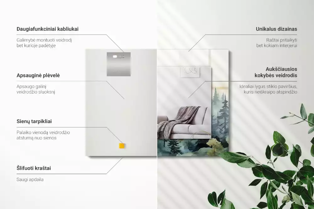 Miroir décoratif rectangulaire Forêt dans la brume