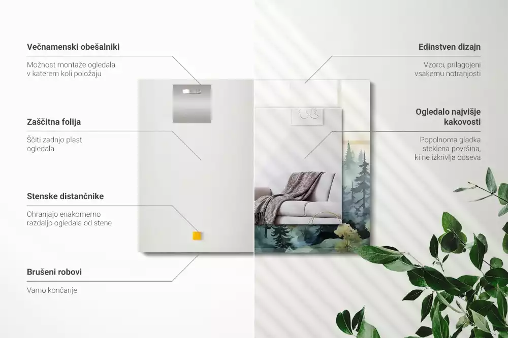 Miroir décoratif rectangulaire Forêt dans la brume