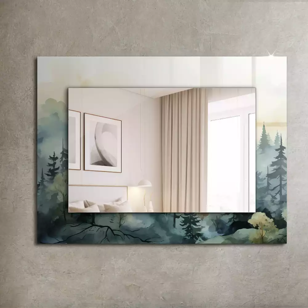 Miroir décoratif rectangulaire Forêt dans la brume