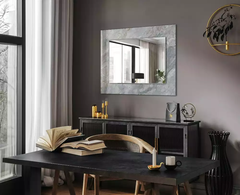 Miroir avec imprimé rectangulaire Marbre veiné gris