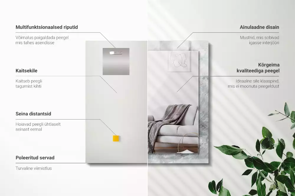 Miroir avec imprimé rectangulaire Marbre veiné gris