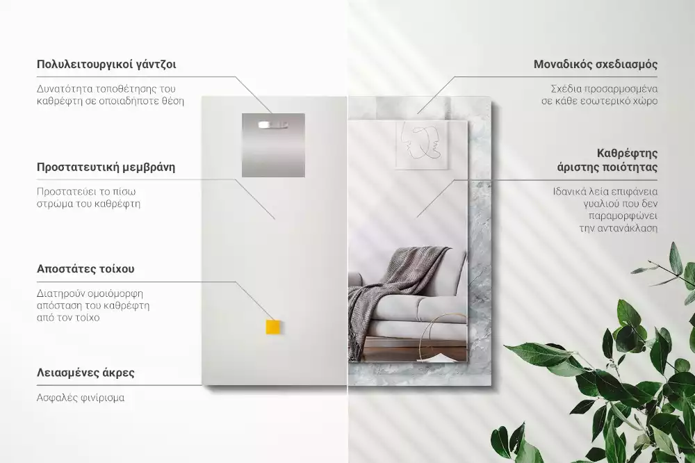 Miroir avec imprimé rectangulaire Marbre veiné gris